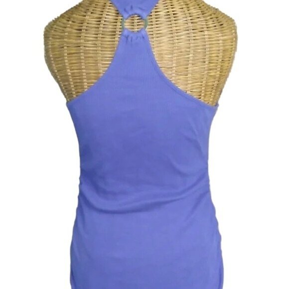 Guess Vintage Ribbed Rhinestone Logo Y2K Blue Racerback Tank Top - Picture 2 of 3